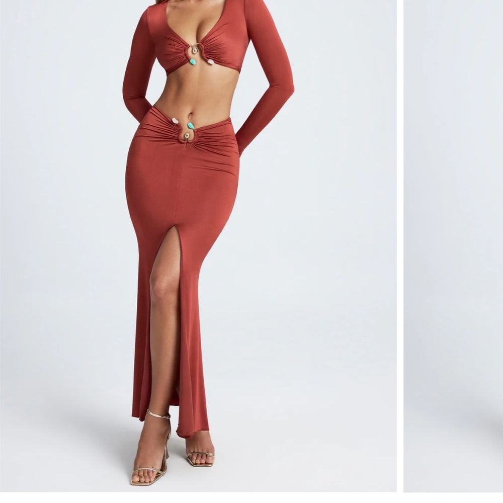 Oh Polly Terracotta Gathered Detail Dress